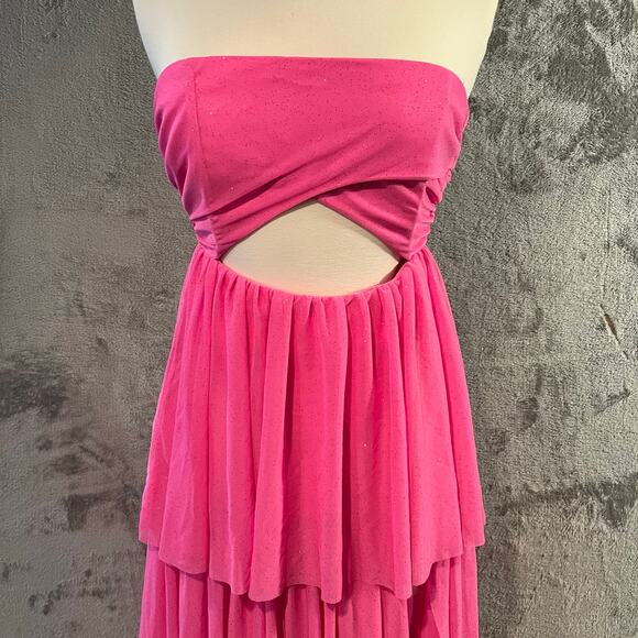 For Love & Lemons Juni Tulle Maxi Dress in Pink Sparkle Glitter Size XS - Picture 2 of 9